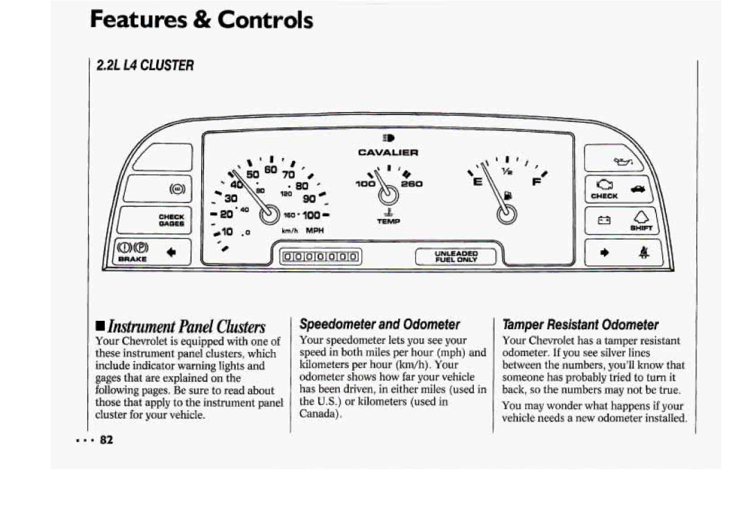 Chevrolet 1994 manual Instrument Panel Clusters, Speedometer and Odometer 1 Tamper Resistant Odometer 