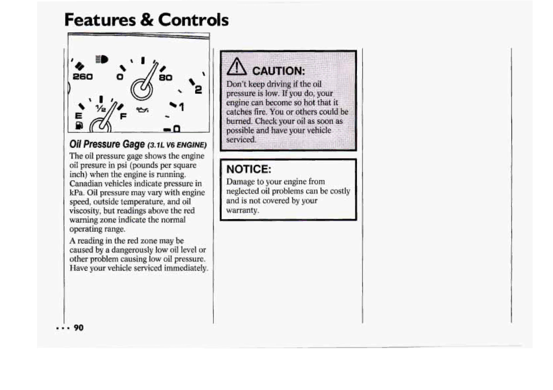 Chevrolet 1994 manual Oil PfeSSUIe Gage 3.7L V6 Engine 