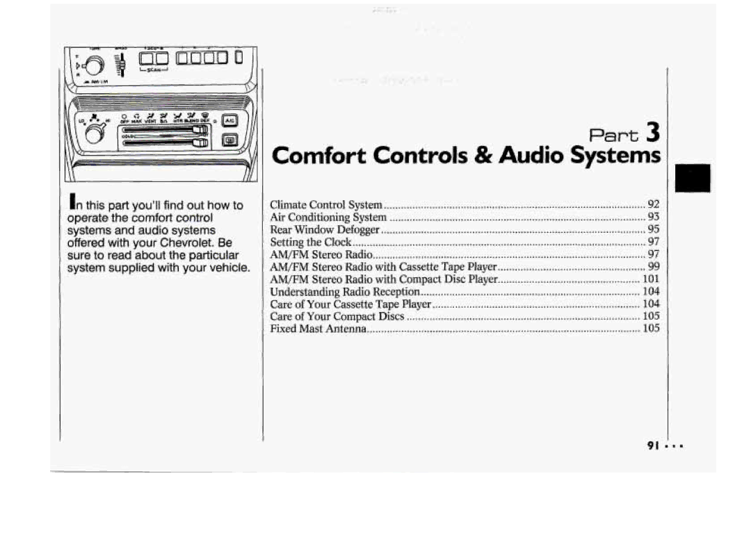 Chevrolet 1994 manual Comfort Controls & Audio Systems, 104 