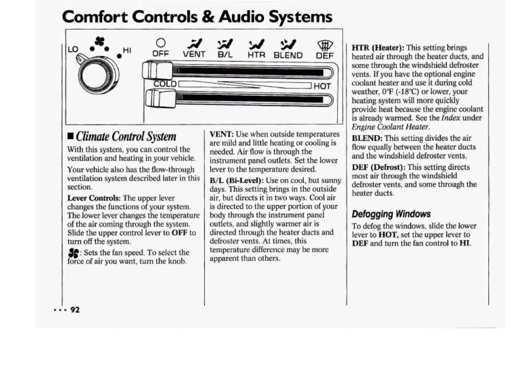 Chevrolet 1994 manual Comfort Controls& Audio Systems, Defogging Windows 