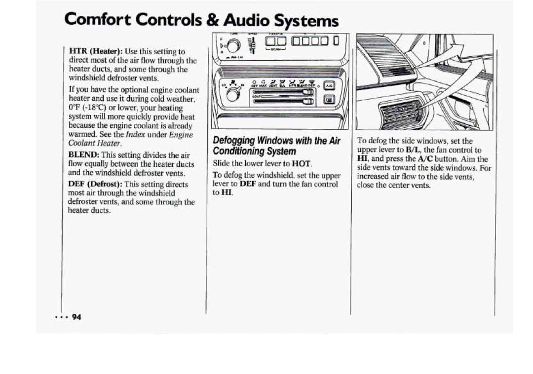 Chevrolet 1994 manual Defogging Windows with theAir Conditioning System 