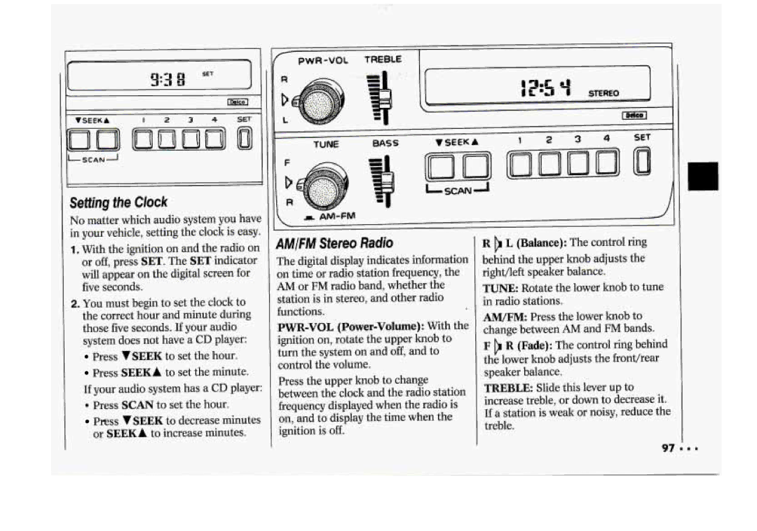 Chevrolet 1994 manual Amifm Stereo Radio, Press Vseek to set the hour Press Seeka to set theminute 