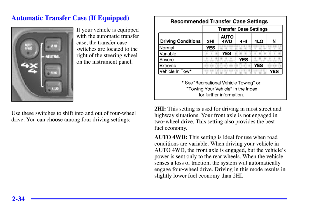 Chevrolet 2001 manual Automatic Transfer Case If Equipped 