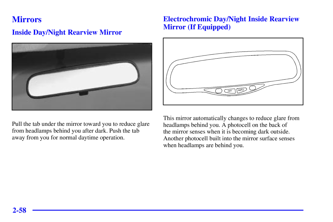 Chevrolet 2001 Mirrors, Electrochromic Day/Night Inside Rearview, Inside Day/Night Rearview Mirror Mirror If Equipped 