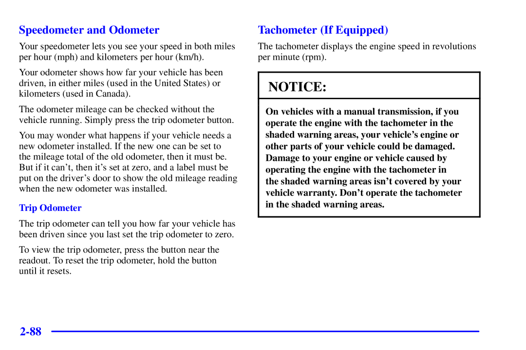 Chevrolet 2001 manual Speedometer and Odometer, Tachometer If Equipped, Trip Odometer 