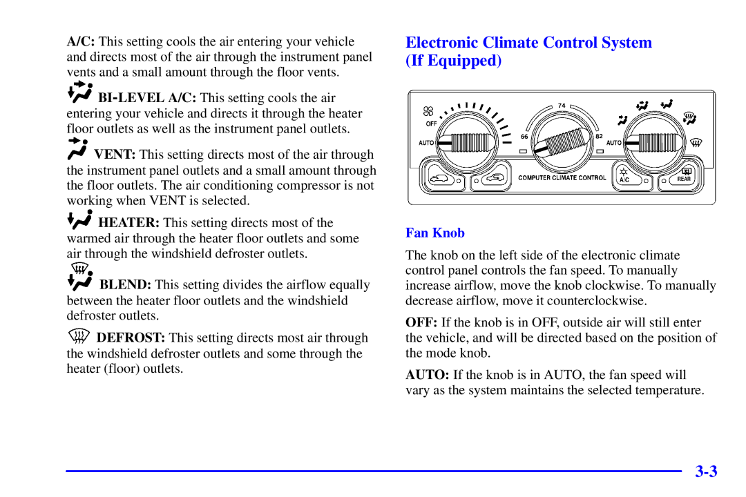 Chevrolet 2001 manual Electronic Climate Control System If Equipped 