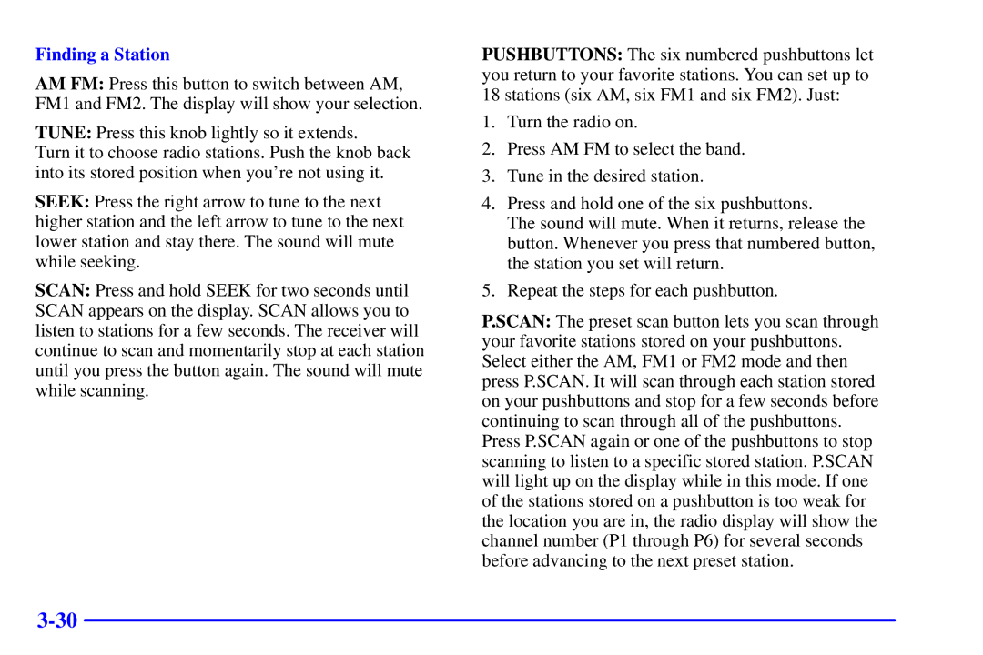 Chevrolet 2001 manual Finding a Station 