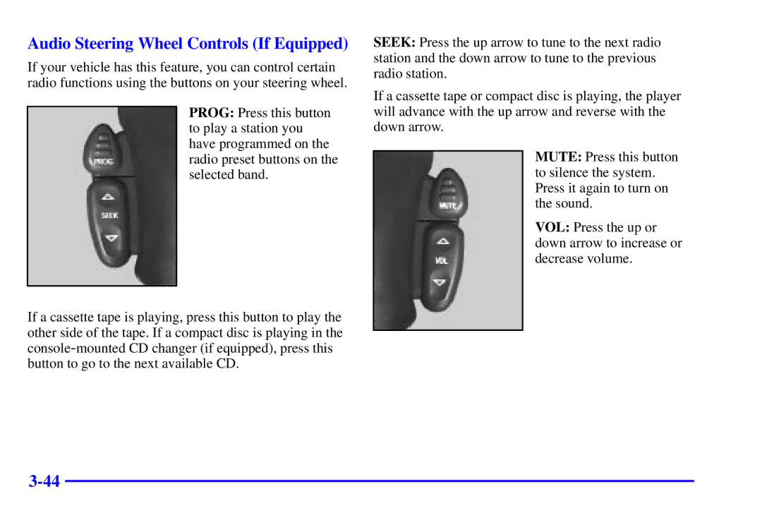 Chevrolet 2001 manual Audio Steering Wheel Controls If Equipped 