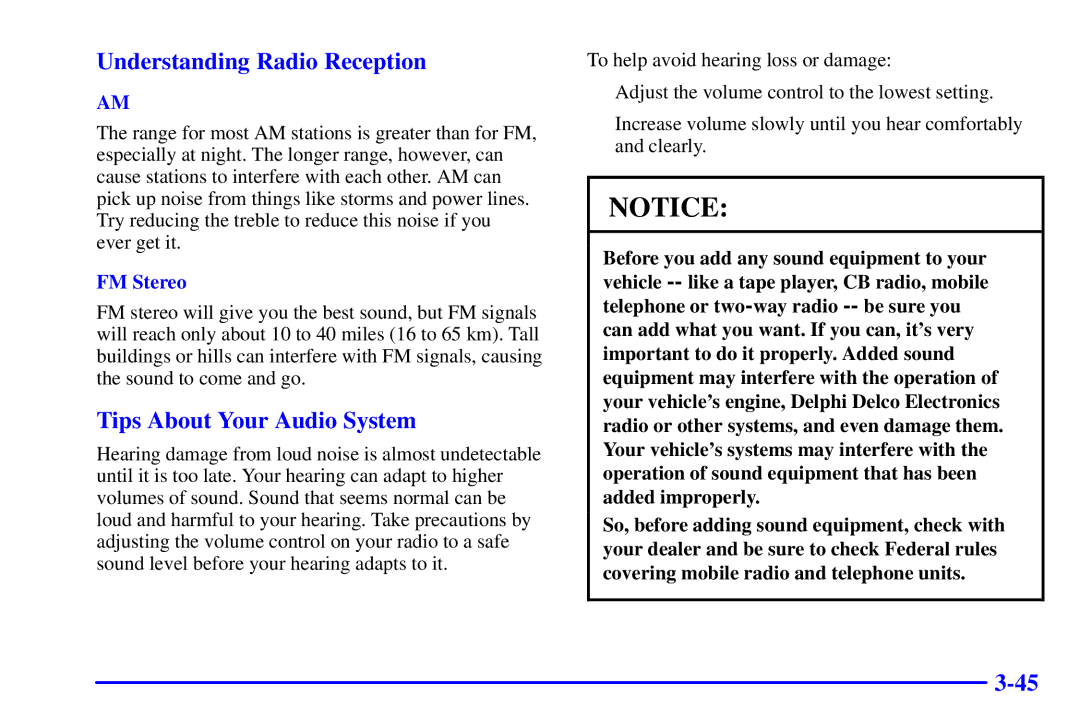 Chevrolet 2001 manual Understanding Radio Reception, Tips About Your Audio System, FM Stereo 