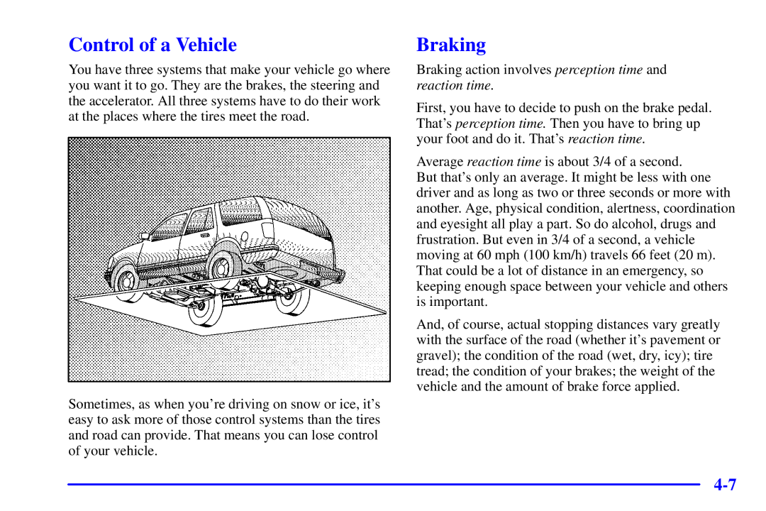 Chevrolet 2001 manual Control of a Vehicle, Braking 