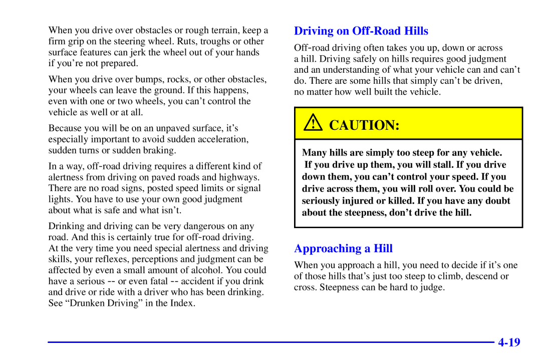 Chevrolet 2001 manual Driving on Off-Road Hills, Approaching a Hill 