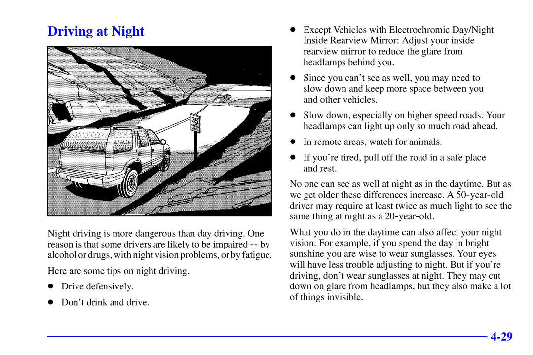 Chevrolet 2001 manual Driving at Night 