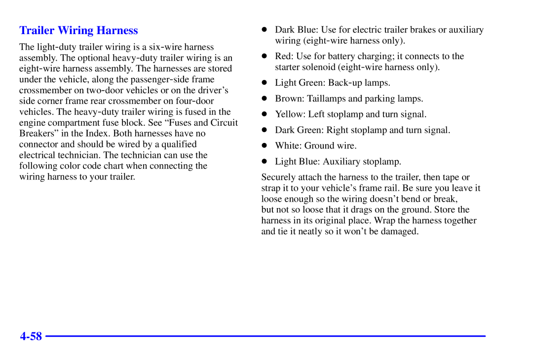 Chevrolet 2001 manual Trailer Wiring Harness 