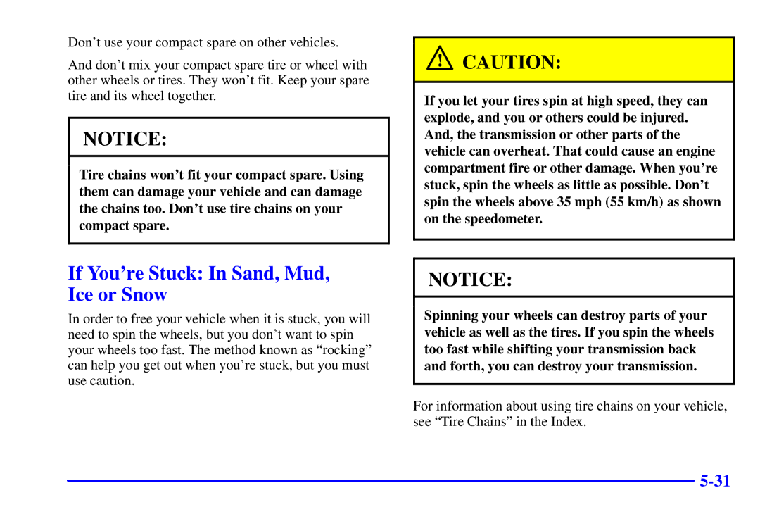 Chevrolet 2001 manual If Youre Stuck In Sand, Mud, Ice or Snow 