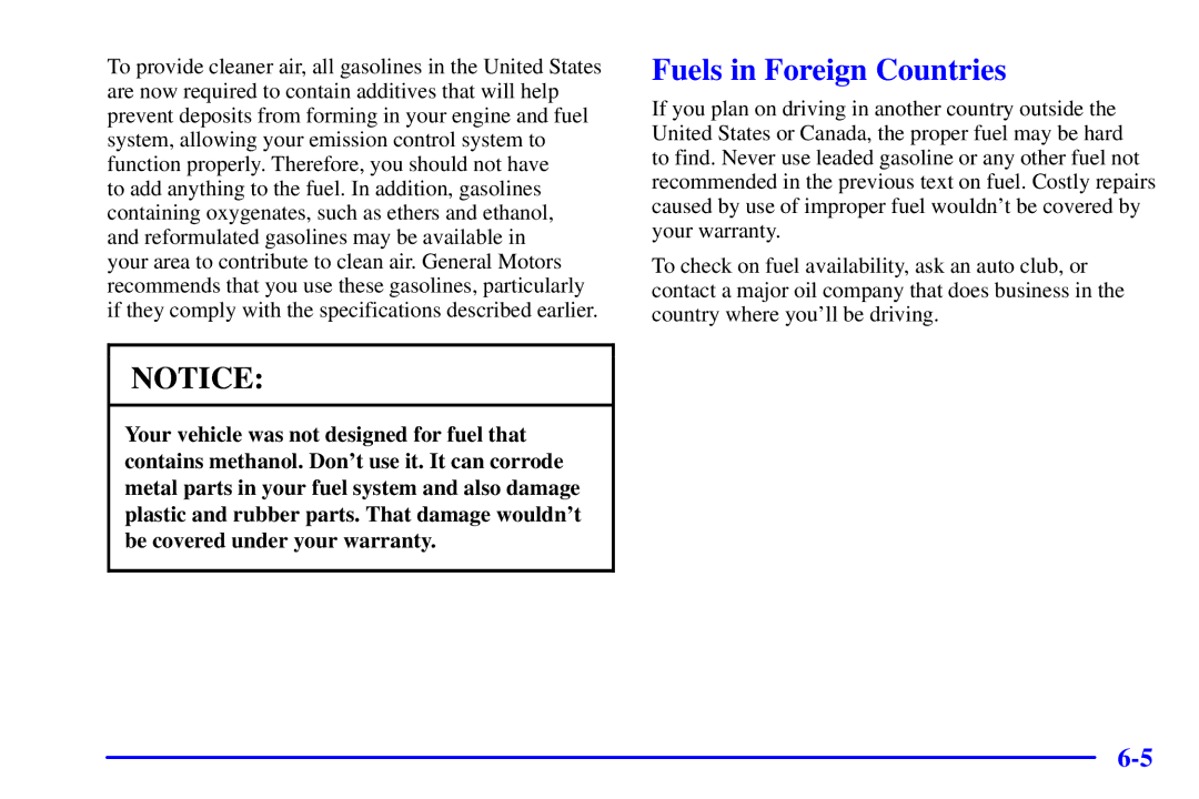 Chevrolet 2001 manual Fuels in Foreign Countries 