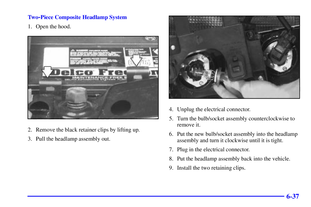 Chevrolet 2001 manual Two-Piece Composite Headlamp System 