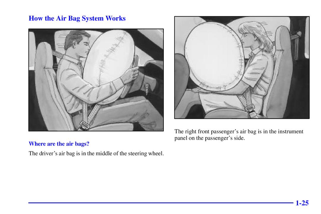 Chevrolet 2001 manual How the Air Bag System Works, Where are the air bags? 