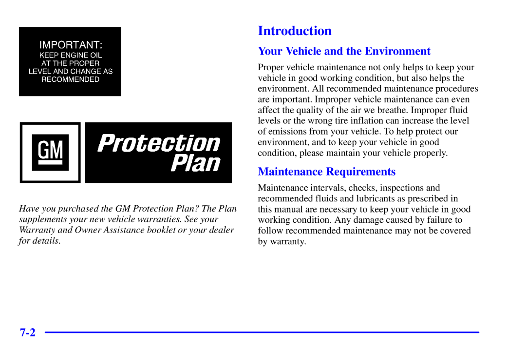 Chevrolet 2001 manual Introduction, Your Vehicle and the Environment, Maintenance Requirements 