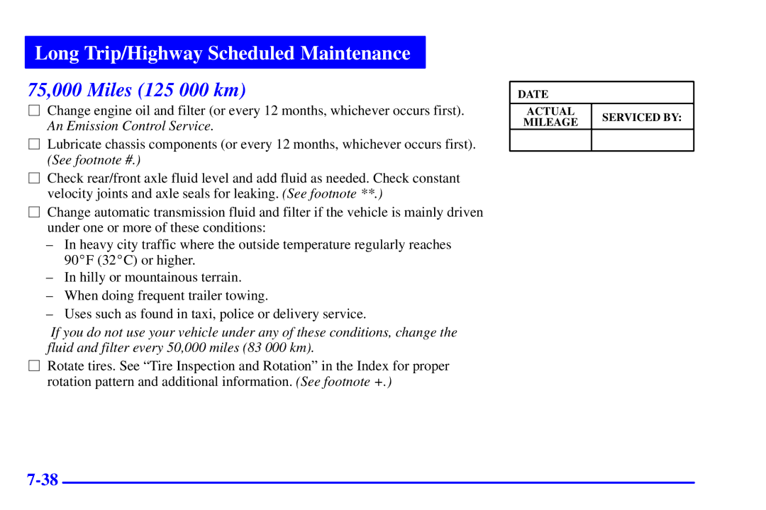 Chevrolet 2001 manual 75,000 Miles 125 000 km 