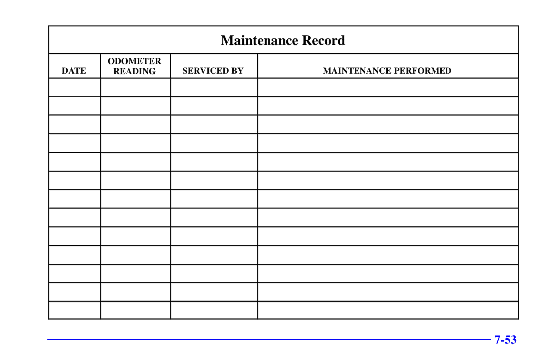 Chevrolet 2001 manual Maintenance Record 