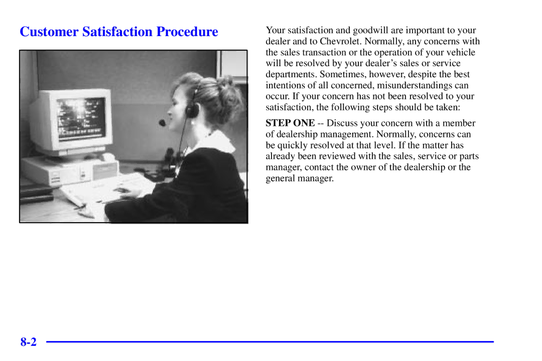 Chevrolet 2001 manual Customer Satisfaction Procedure 