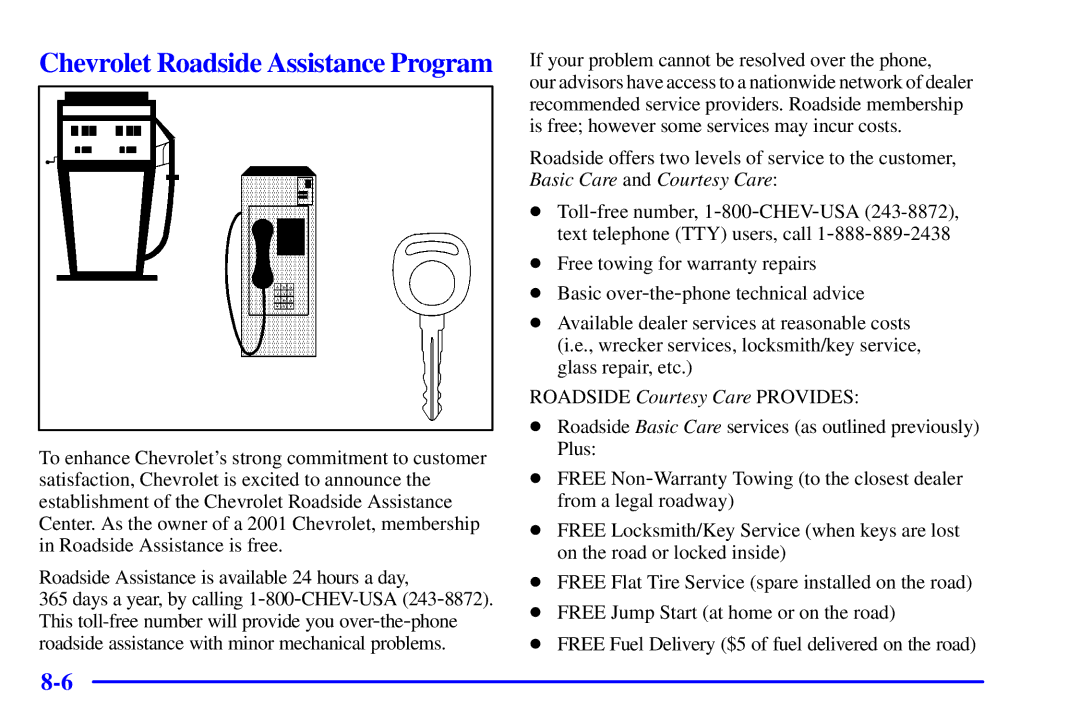 Chevrolet 2001 manual Chevrolet Roadside Assistance Program 