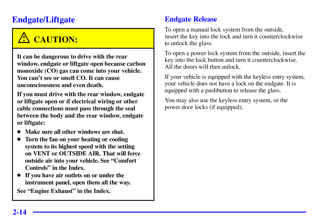 Chevrolet 2001 manual Endgate/Liftgate, Endgate Release 