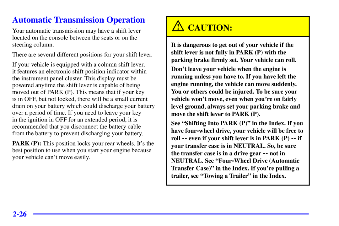 Chevrolet 2001 manual Automatic Transmission Operation 