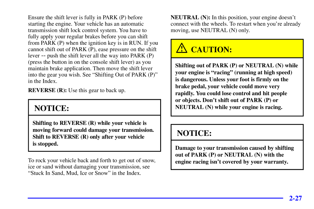 Chevrolet 2001 manual 