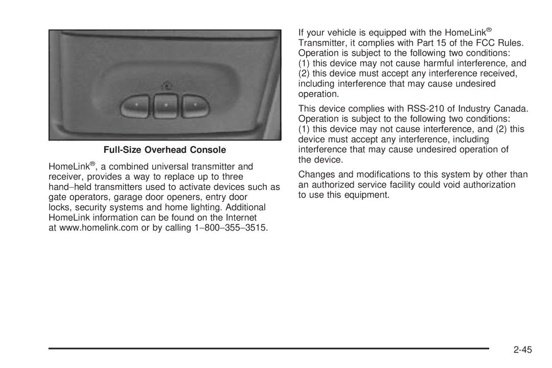 Chevrolet 2005 owner manual Full-Size Overhead Console 