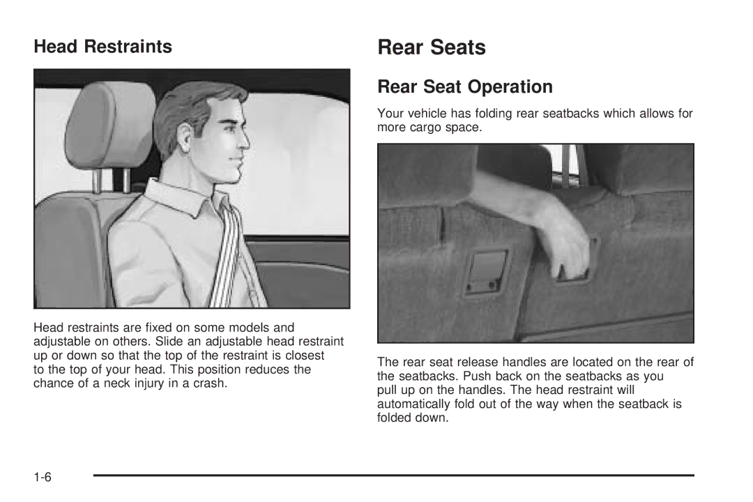 Chevrolet 2005 owner manual Rear Seats, Head Restraints, Rear Seat Operation 