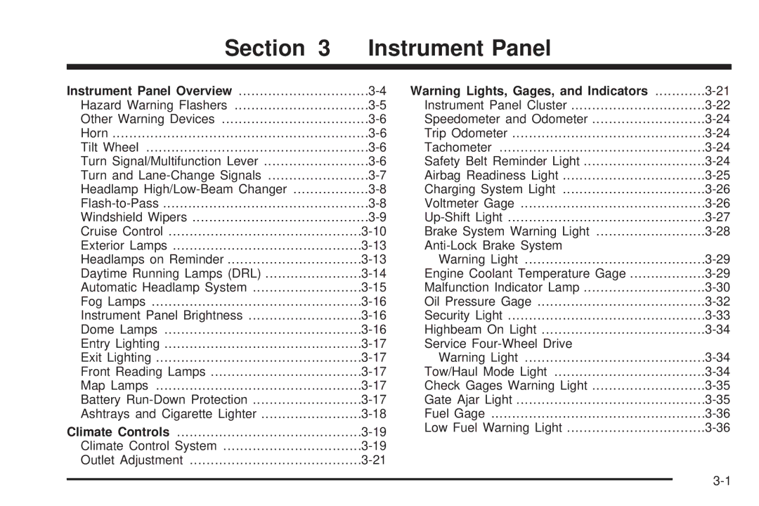 Chevrolet 2005 owner manual Section Instrument Panel 