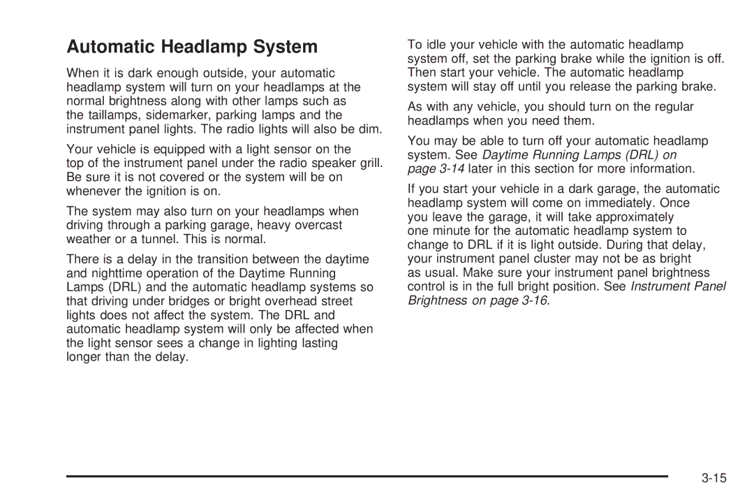 Chevrolet 2005 owner manual Automatic Headlamp System 