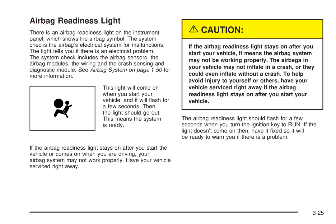 Chevrolet 2005 owner manual Airbag Readiness Light 