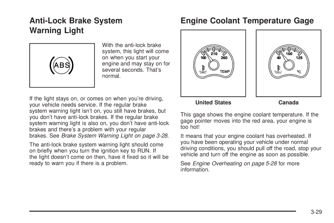 Chevrolet 2005 owner manual Anti-Lock Brake System Engine Coolant Temperature Gage 