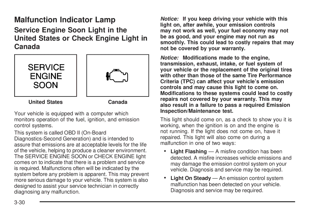 Chevrolet 2005 owner manual Malfunction Indicator Lamp 