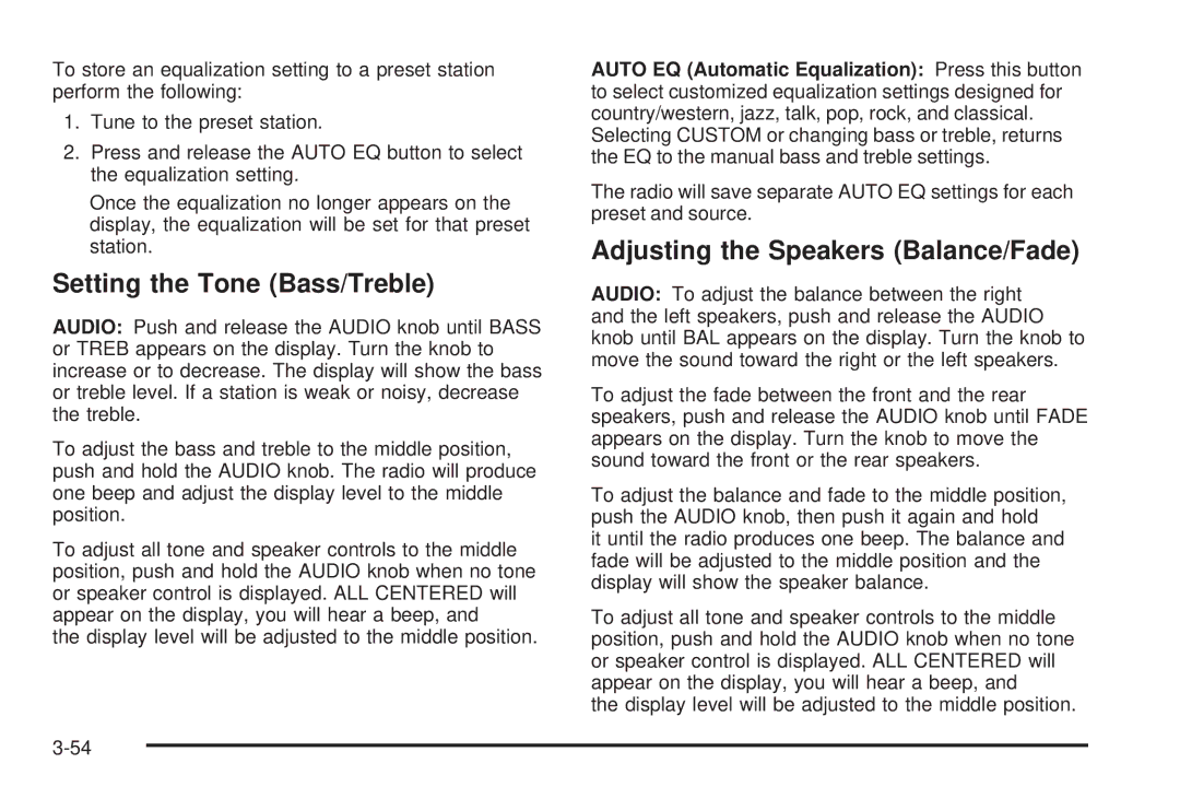 Chevrolet 2005 owner manual Setting the Tone Bass/Treble 