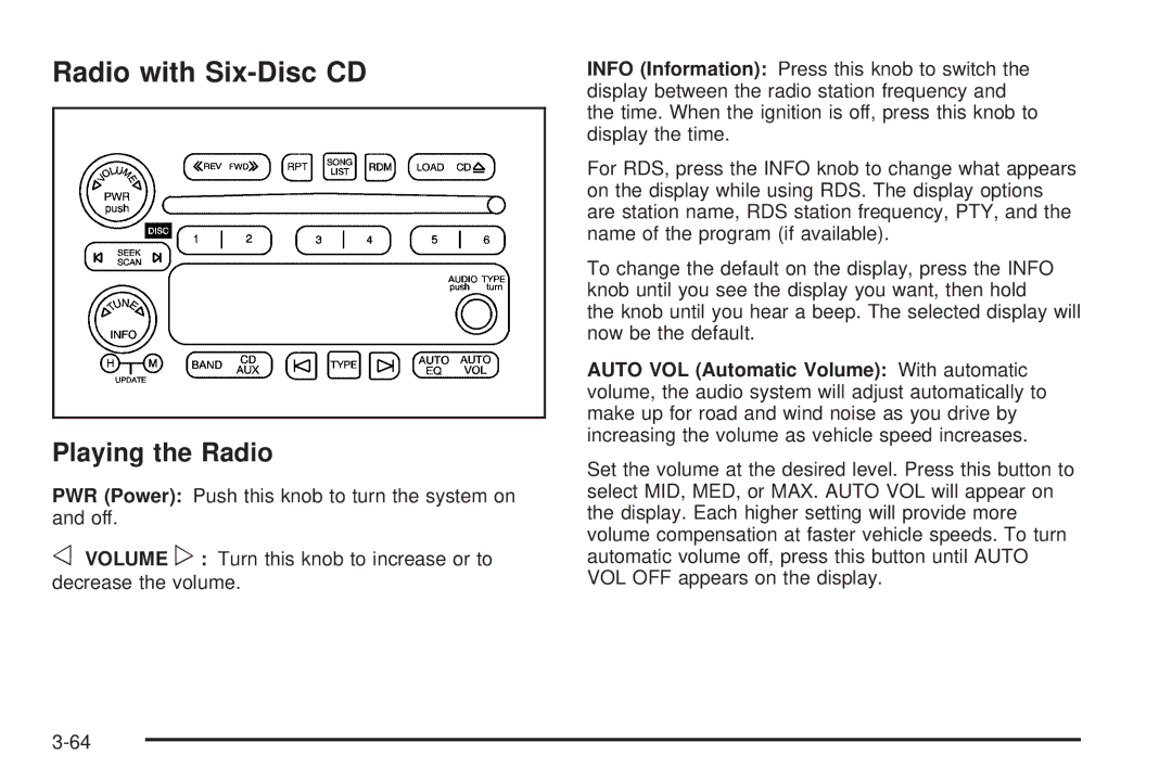 Chevrolet 2005 owner manual Radio with Six-Disc CD, Playing the Radio 