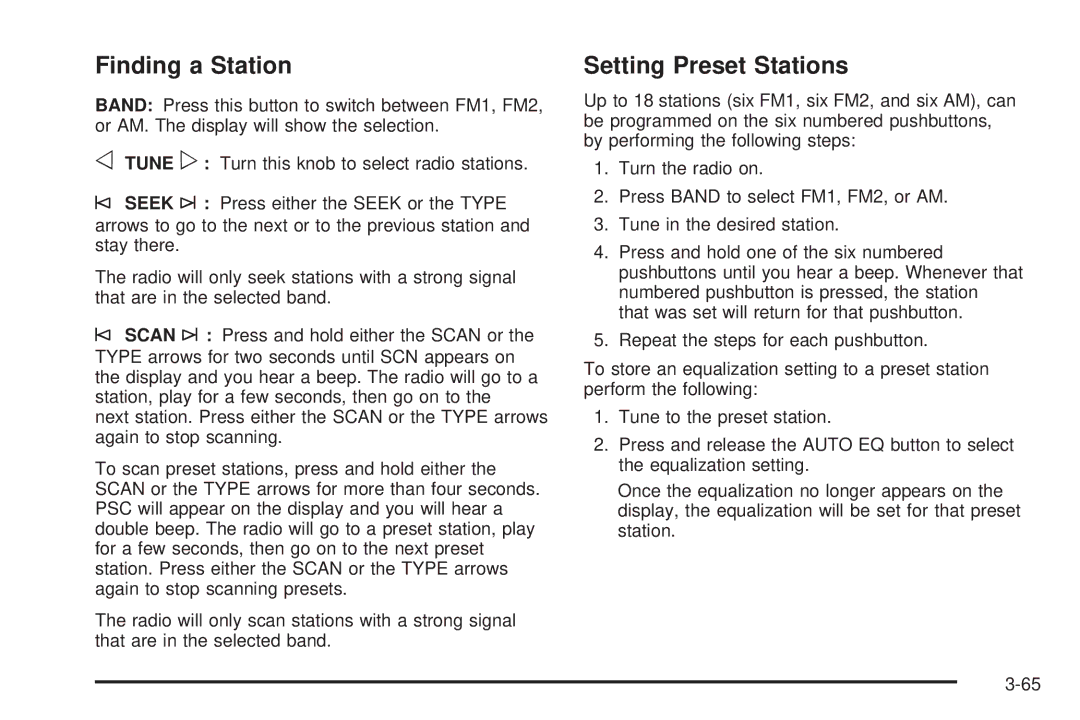 Chevrolet 2005 owner manual Finding a Station 