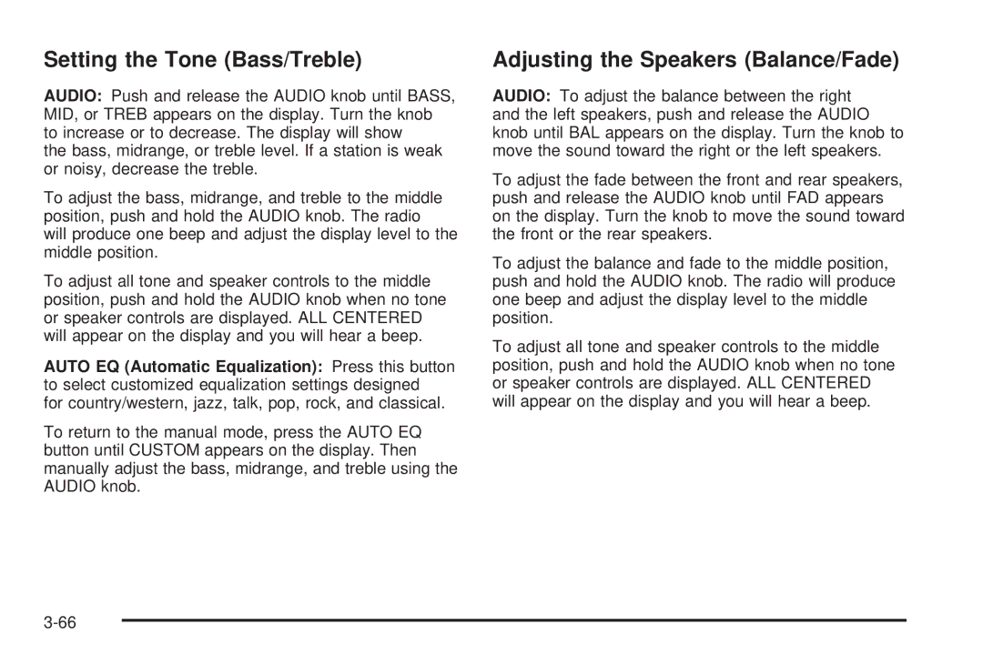 Chevrolet 2005 owner manual Setting the Tone Bass/Treble 