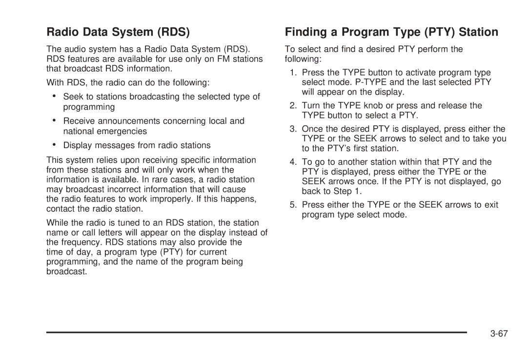 Chevrolet 2005 owner manual Radio Data System RDS 