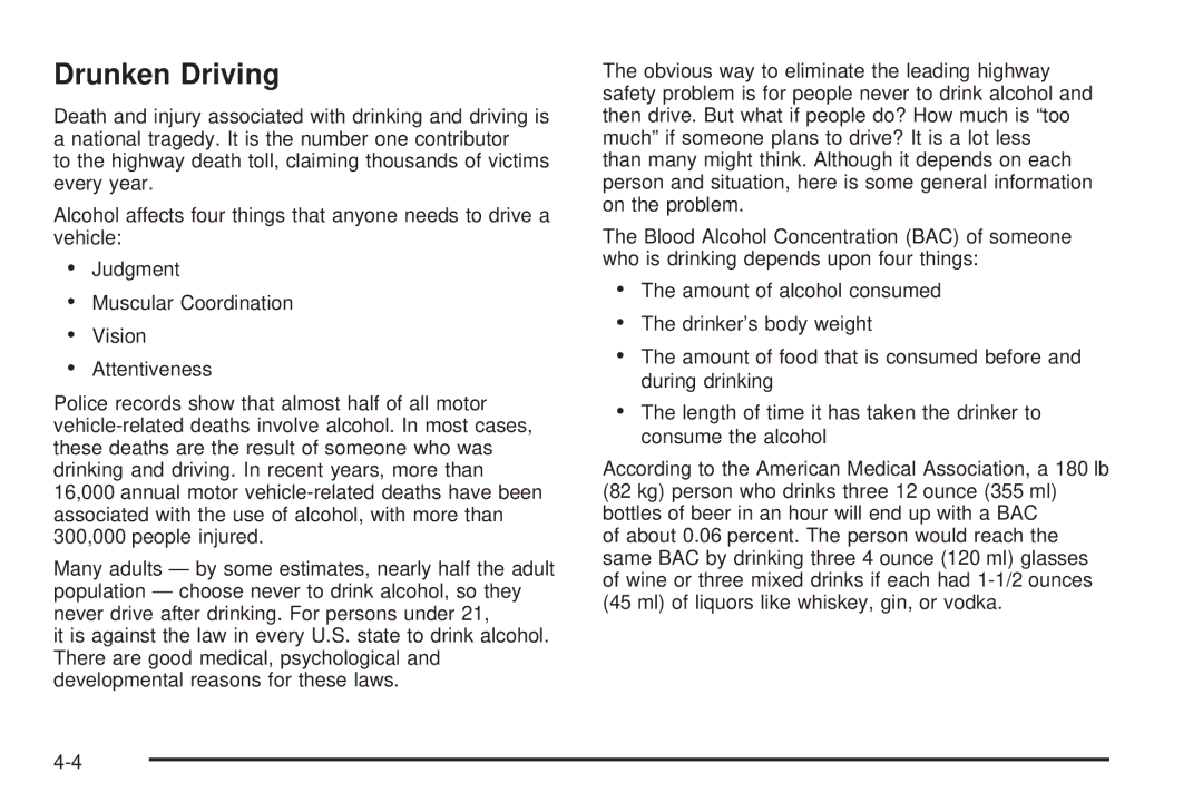 Chevrolet 2005 owner manual Drunken Driving 