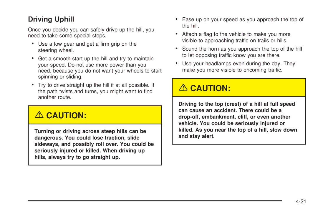 Chevrolet 2005 owner manual Driving Uphill 