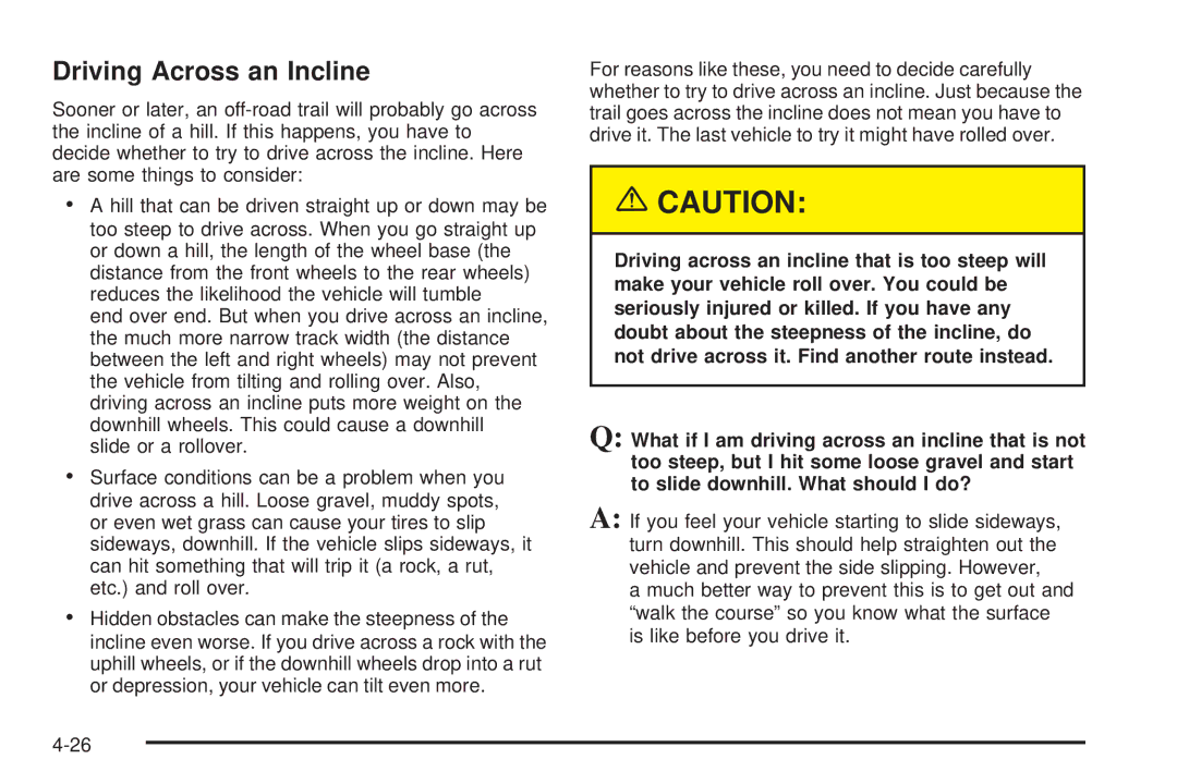 Chevrolet 2005 owner manual Driving Across an Incline 