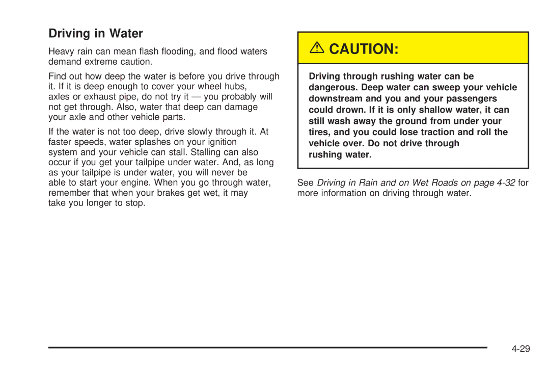 Chevrolet 2005 owner manual Driving in Water 