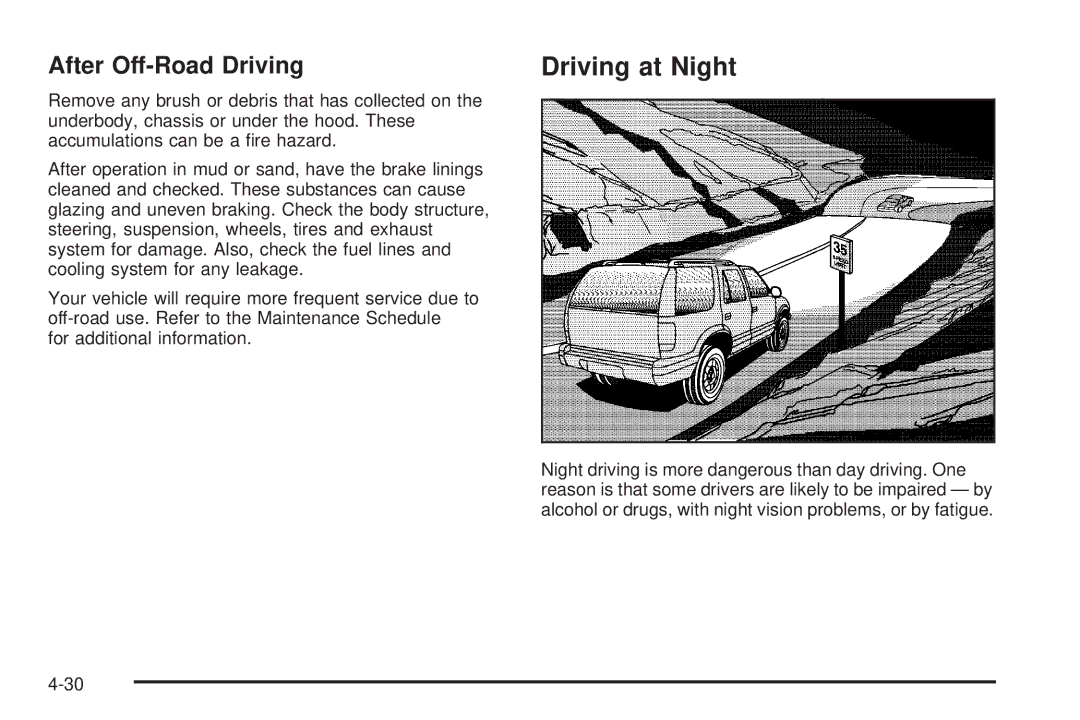 Chevrolet 2005 owner manual Driving at Night, After Off-Road Driving 