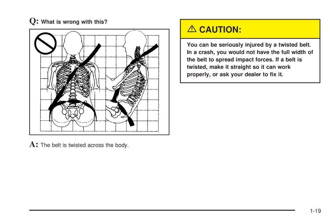 Chevrolet 2005 owner manual Belt is twisted across the body 