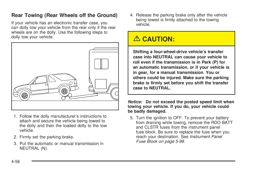 Chevrolet 2005 owner manual Rear Towing Rear Wheels off the Ground 