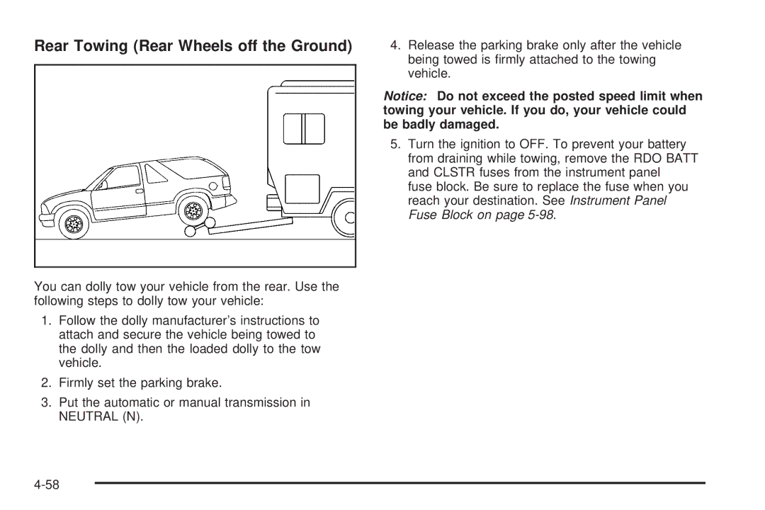 Chevrolet 2005 owner manual Rear Towing Rear Wheels off the Ground 