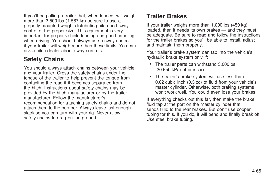 Chevrolet 2005 owner manual Safety Chains, Trailer Brakes 